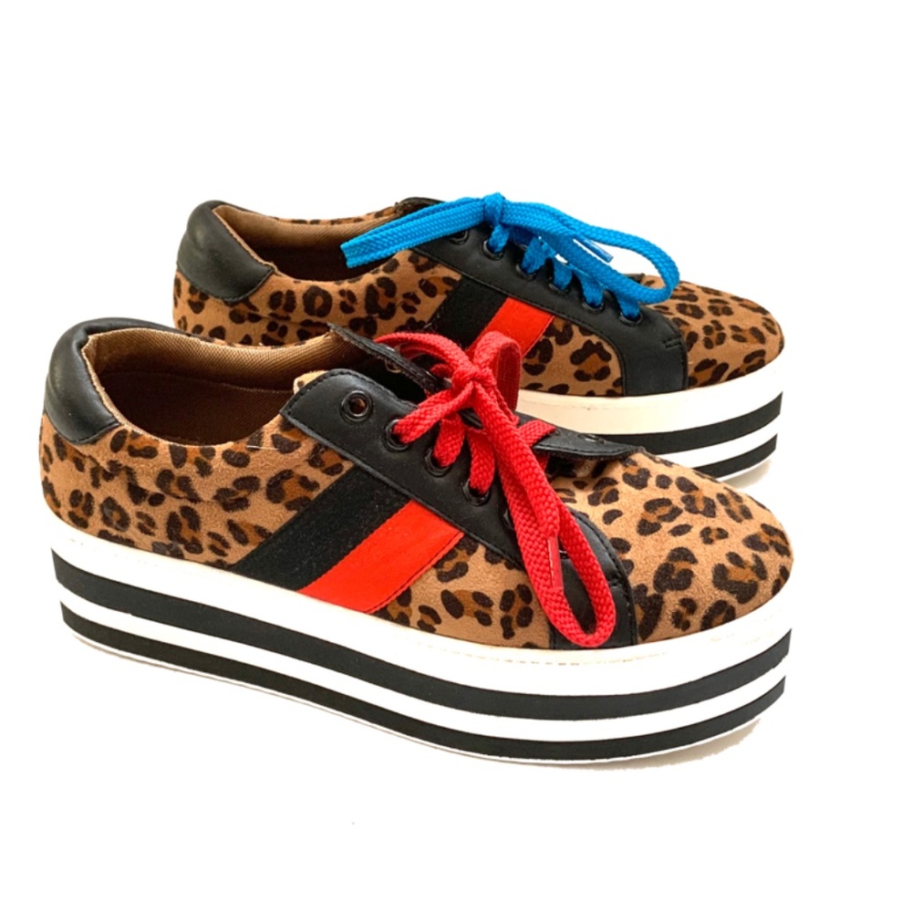 Animal printed sneakers/lace up shoes, size 8